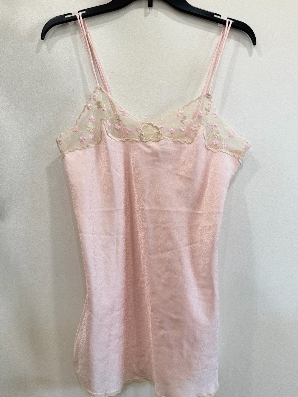 1980s Victoria Secret Delicate Pink Lace-Trim Slip Dress
